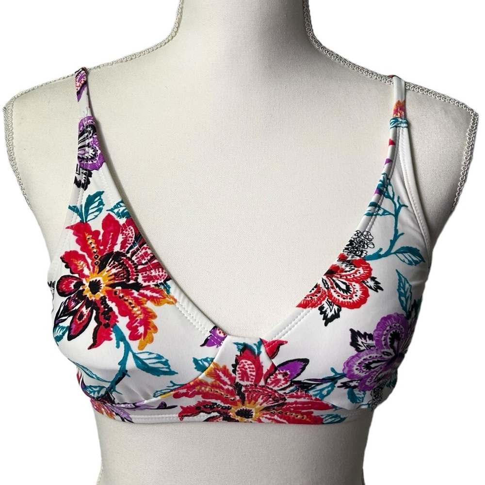 INDIGO REIN womens white floral bikini swim top lace tie back size medium NWOT